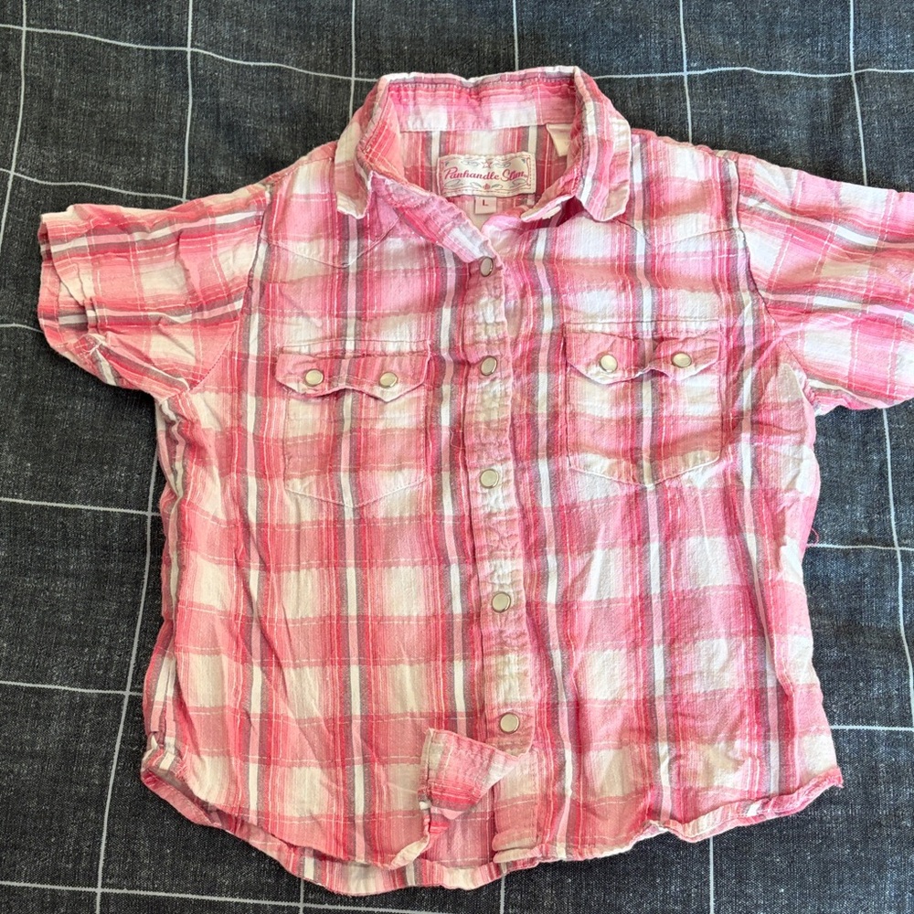 Pink Plaid Short-Sleeve Button-Up Kids Shirt